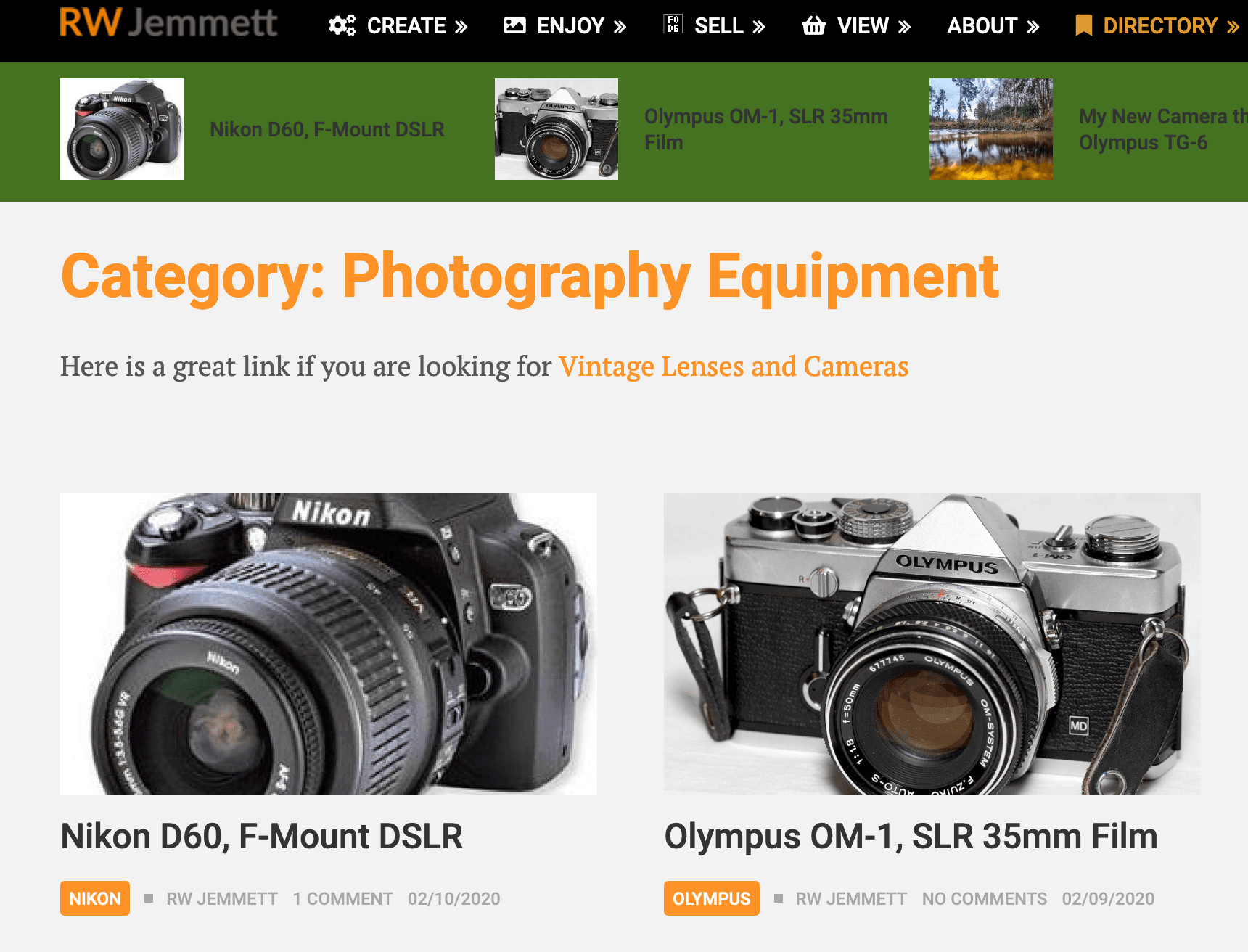 RW Jemmett camera nd lens info
