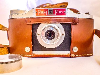 Film Tested Purma Plus Camera with Leather Case. Plus The Purma Camera Book.