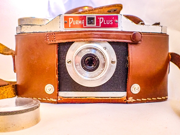 Film Tested Purma Plus Camera with Leather Case. Plus The Purma Camera Book. 1