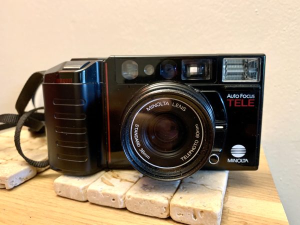 Minolta AF Tele compact Film Camera - film tested. Autofocus, Flash, auto wind with case 1